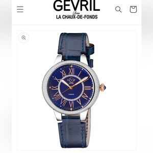 GV2 by Gevril Women's Astor II 9149-L5 Blue MOP Dial Diamond Leather Swiss Watch